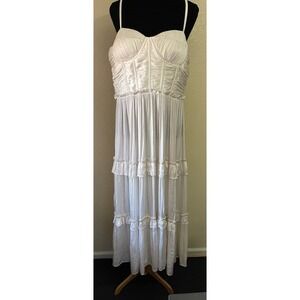 NWT AQUA White Tiered Ruffle Midi Dress XXL Sleeveless Smocked Bustier